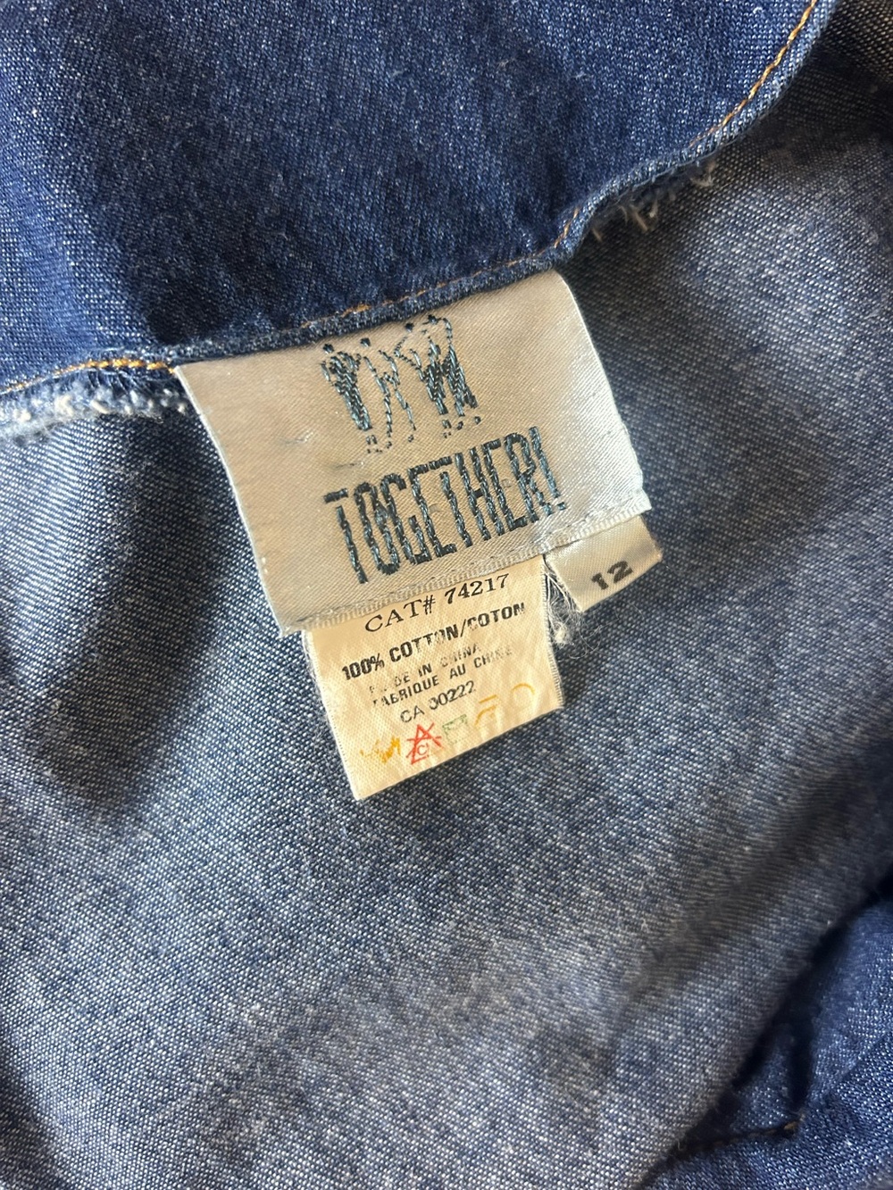 Vintage Together Dark Wash Denim Maxi Dress Beaded Collar Size 12 - Picture 6 of 7